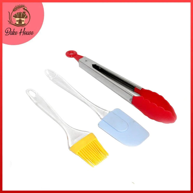 Silicone Spatula Brush & Tong 3Pcs Set