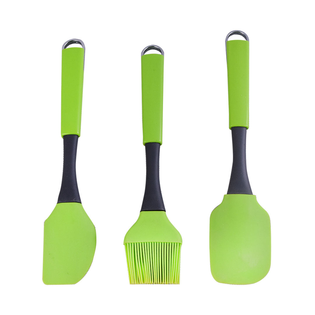 Silicone Spatulas & Brush, Plastic Handle 3 Pcs Set
