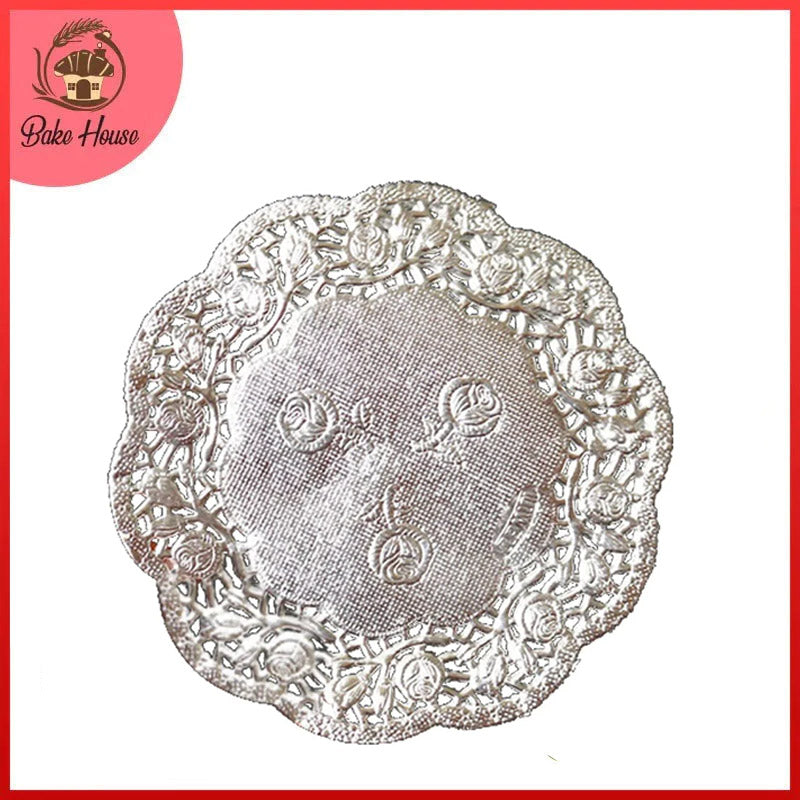 Silver Round Shape Doilies Paper 24Pcs Pack 14CM