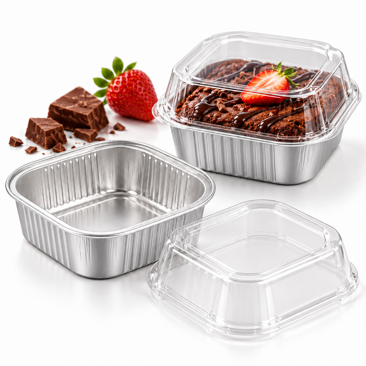Disposable Silver Square Aluminum Foil Containers with Lids 5 Pcs Set