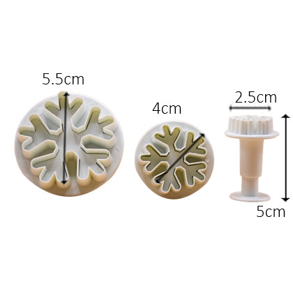 Snowflake Plunger Fondant & Cookie Cutter 3Pcs Set Plastic