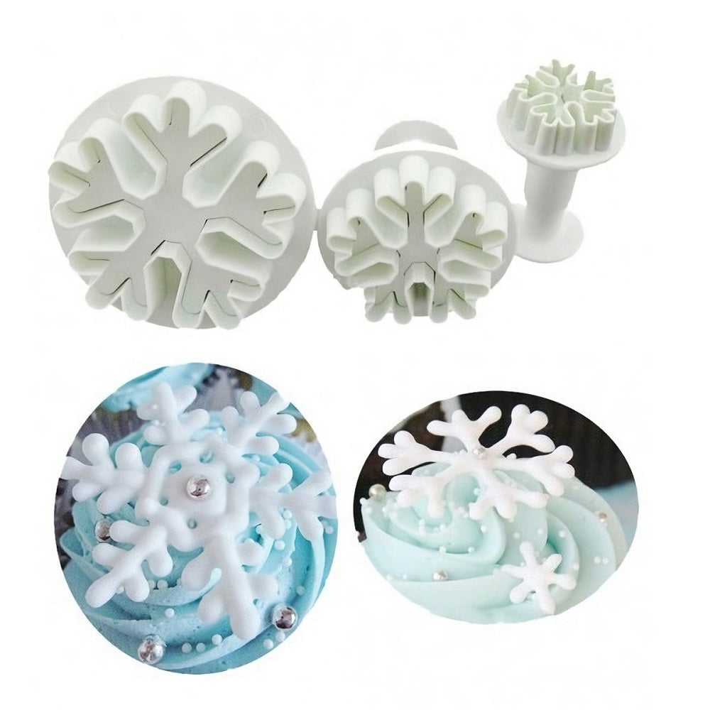 Snowflake Plunger Fondant & Cookie Cutter 3Pcs Set Plastic