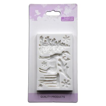Snowy Tree, Deer, & Snowflakes With Glacier Silicone Fondant Cake Mold