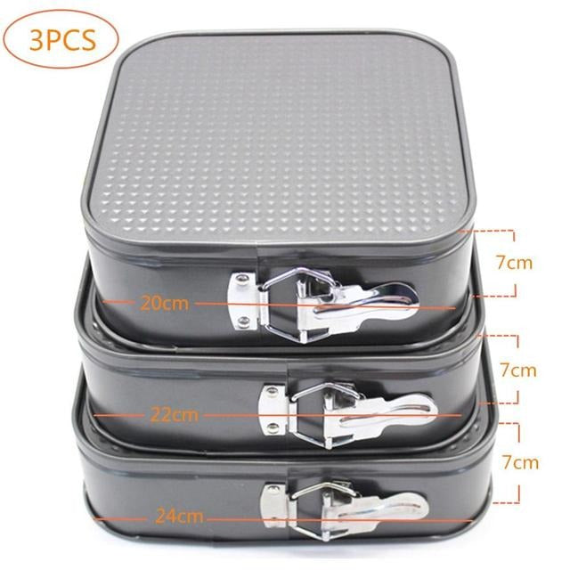 Square Cake Mold Non Stick Removable Base 3Pcs Set