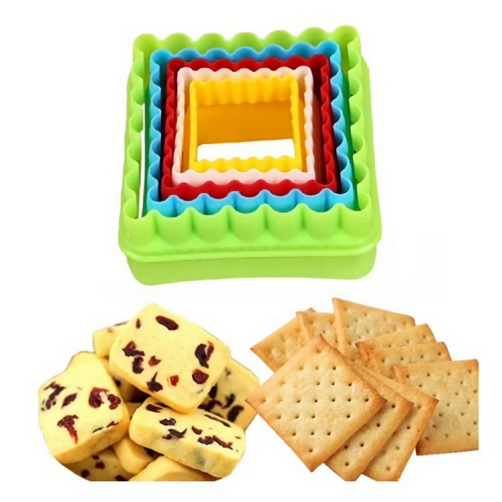 Square Shape Cookie Cutters Colorful 5Pcs Set Plastic