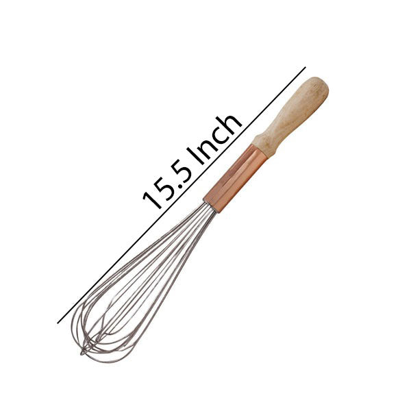 Stainless Steel Copper Colored Hand Whisk With Wooden Handle 15.5 Inch
