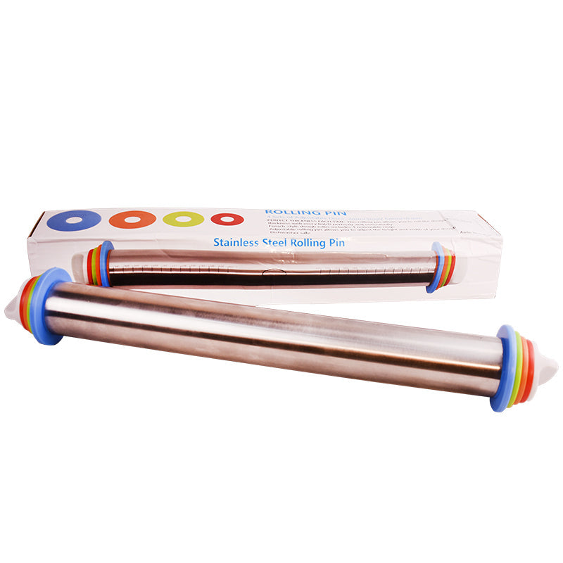 Stainless Steel Rolling Pin With Adjustable Thickness Rings