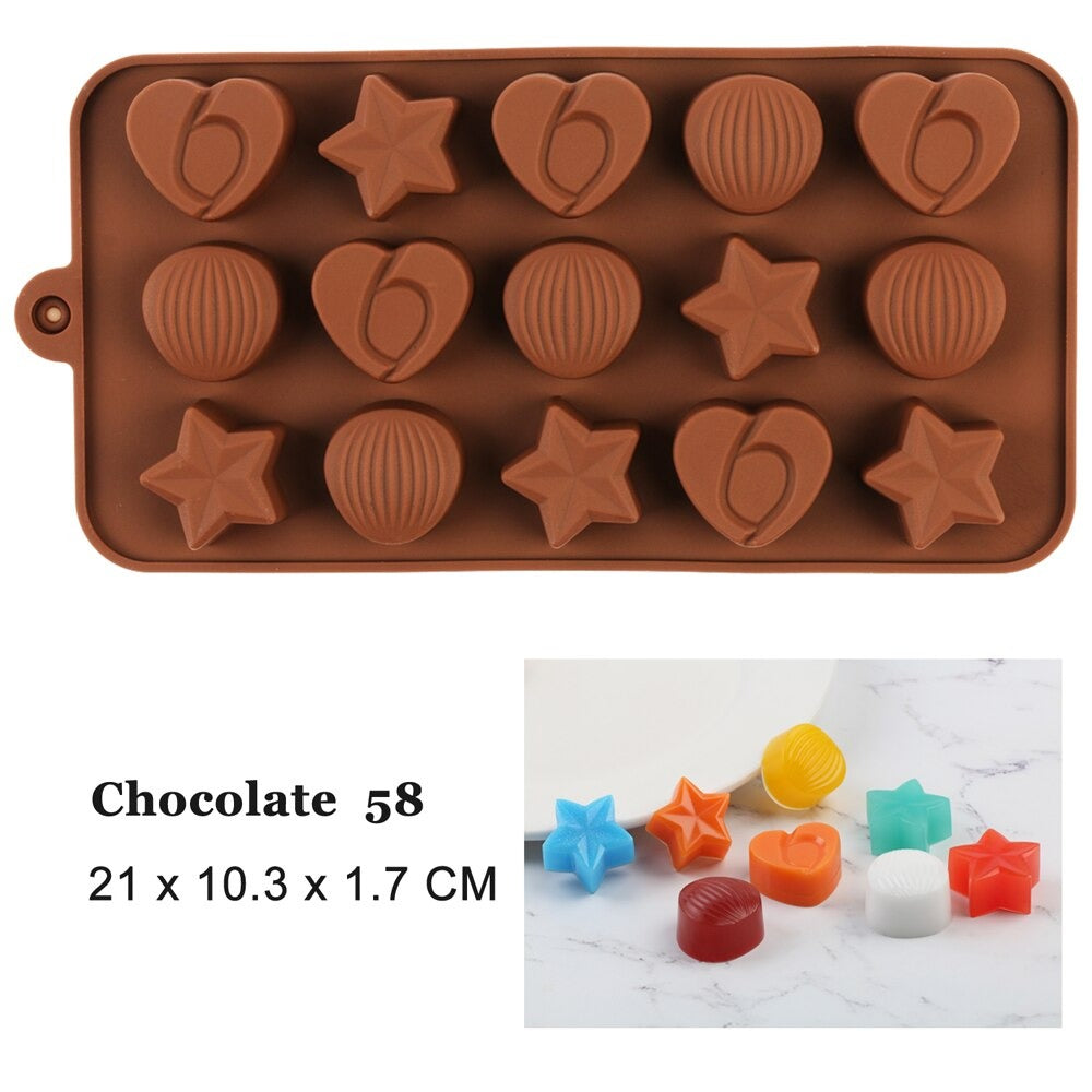 Star Heart Nut Shape Silicone Chocolate Mold 15 Cavity