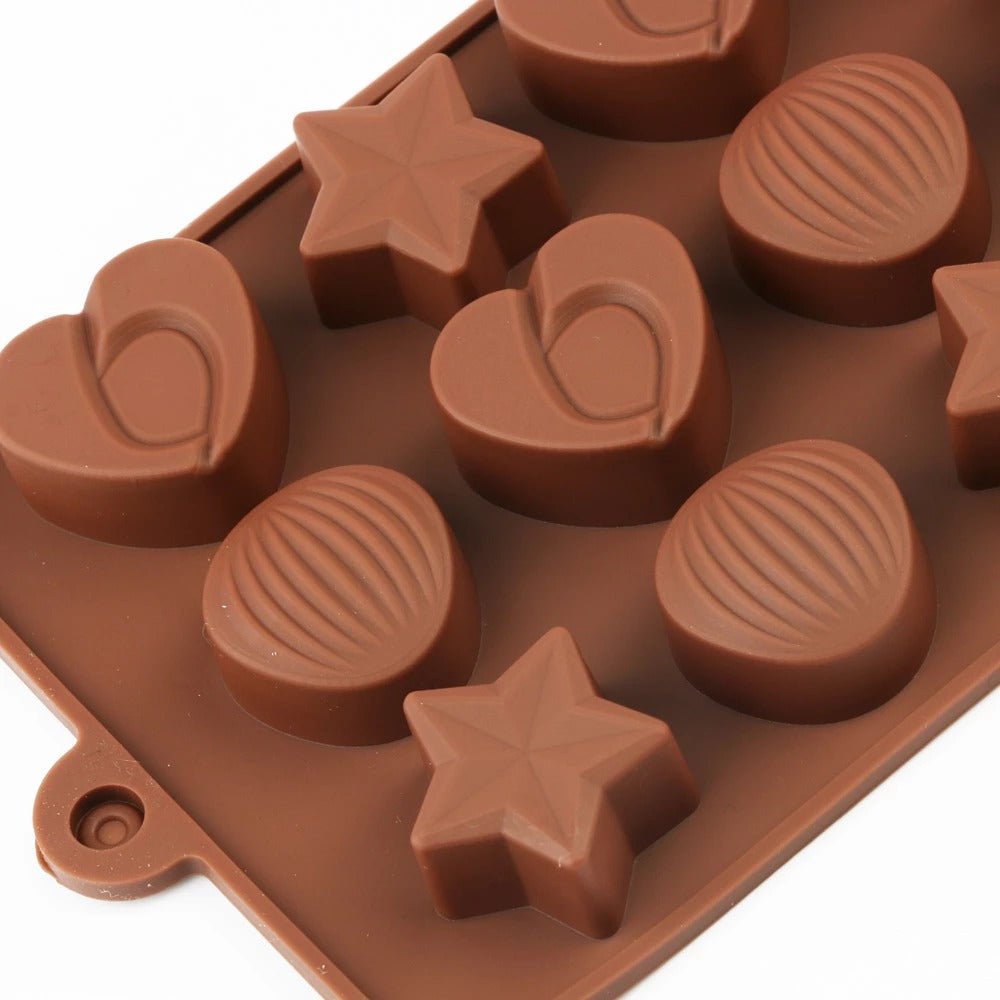 Star Heart Nut Shape Silicone Chocolate Mold 15 Cavity