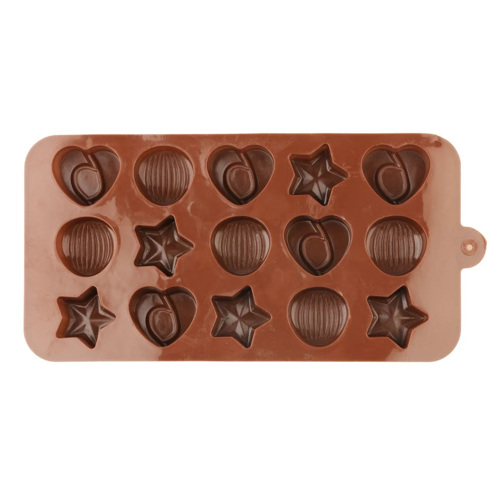 Star Heart Nut Shape Silicone Chocolate Mold 15 Cavity