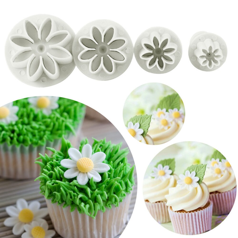 Sunflower Fondant Plunger Cutter 4Pcs Set Plastic