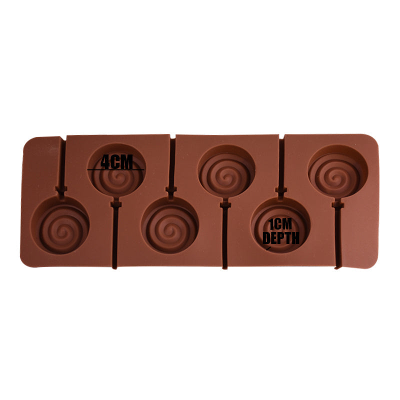 Swirl Design Round Shape Lollipop Mold Silicone 6 Cavity