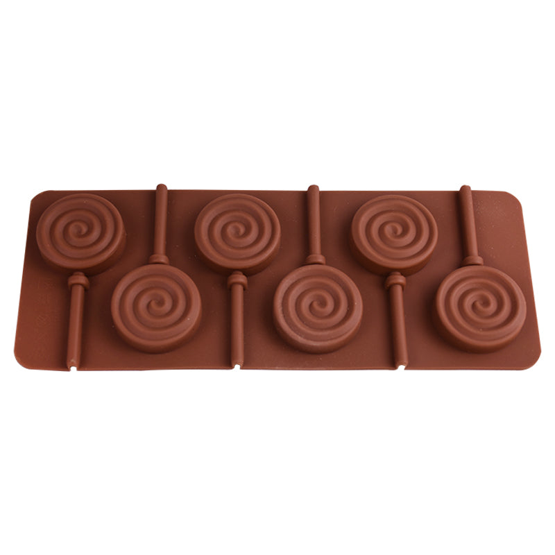 Swirl Design Round Shape Lollipop Mold Silicone 6 Cavity