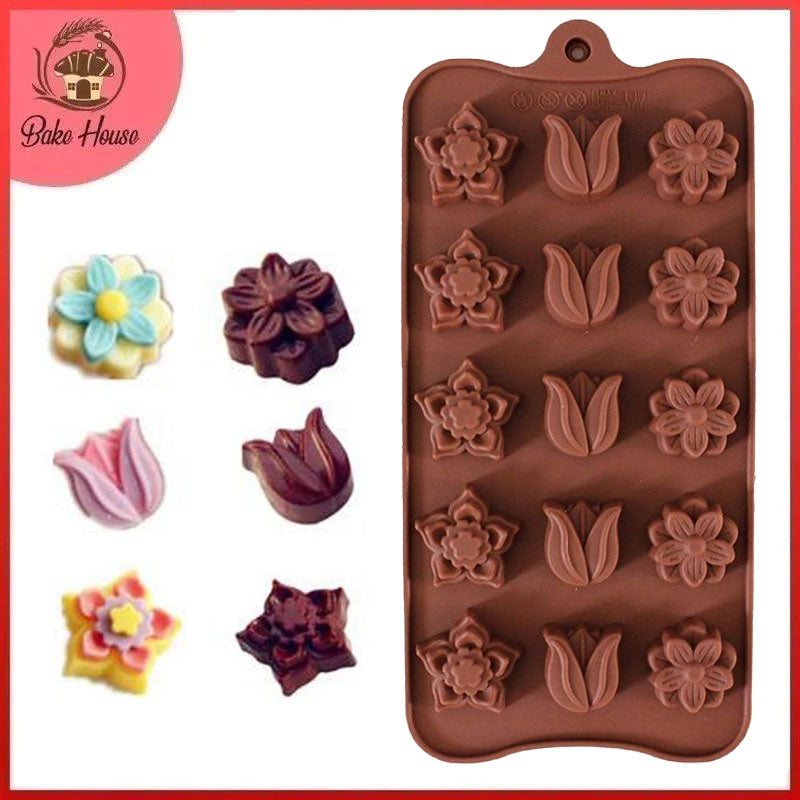 15-Cavity Silicone Chocolate Moulds Heart,Rose,Flower Shapes Cake Chocolate  mold