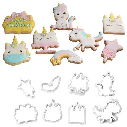 Unicorn Fondant Cookie Cutter 8Pcs Set Plastic