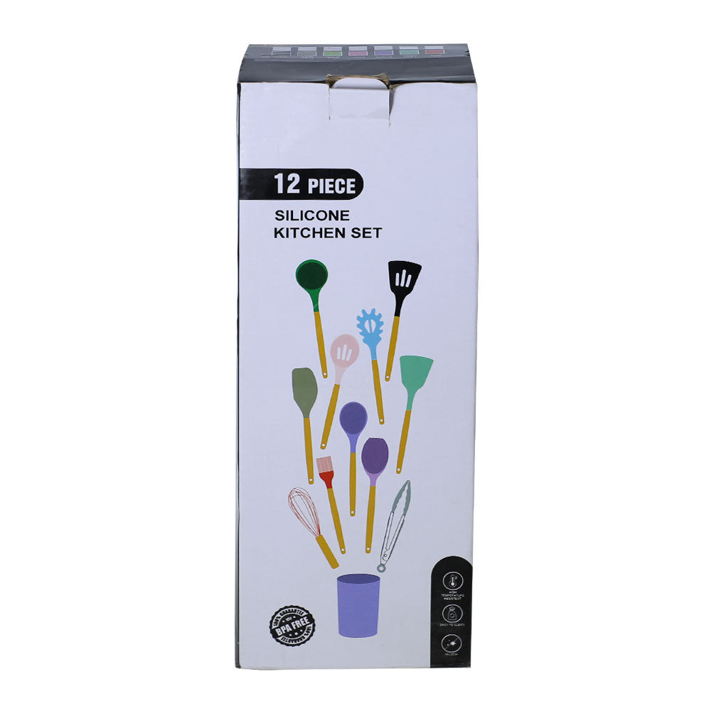 12-Piece Silicone Cooking Utensil Set With Wooden Handle And Holder (Light Green).