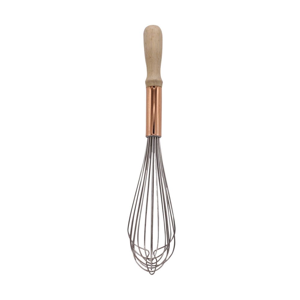 Stainless Steel Copper Colored Hand Whisk With Wooden Handle 15.5 Inch