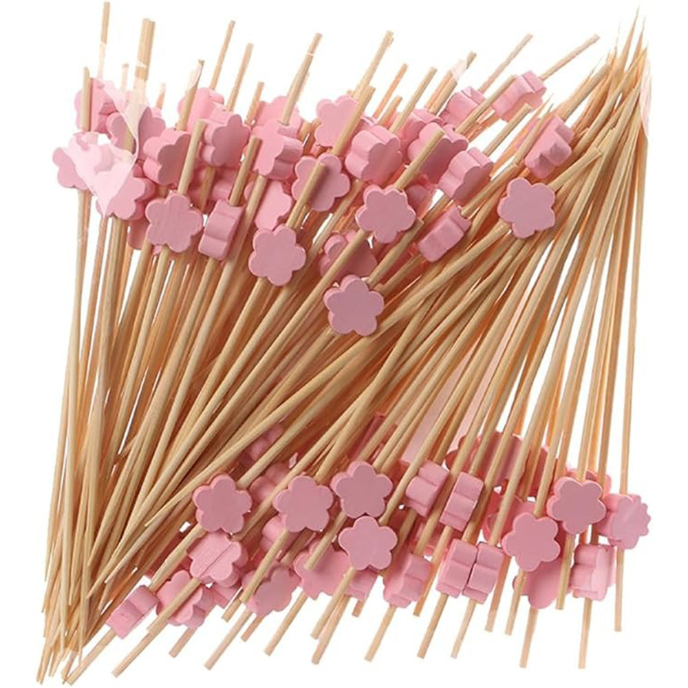 Bamboo Cocktail Picks With Decorative Top 100Pcs Pack