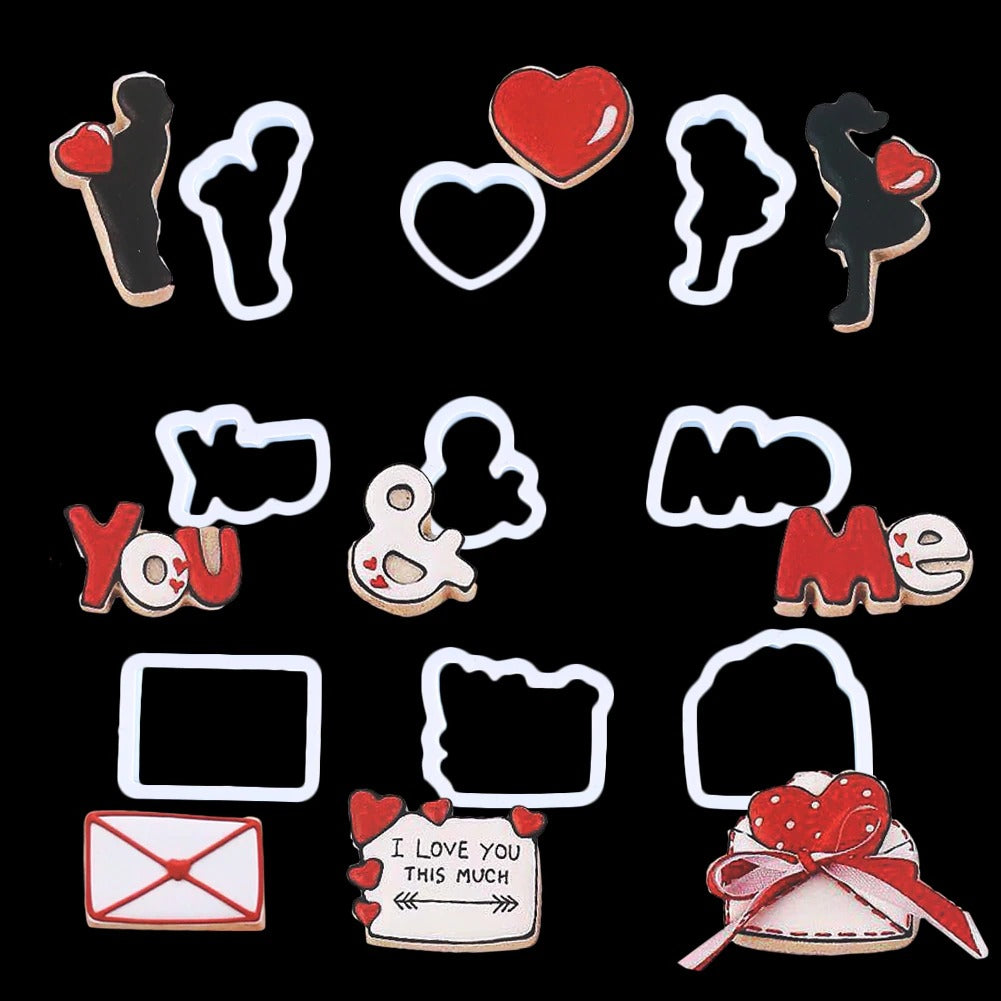 Valentine Theme Fondant & Cookie Cutters 9Pcs Set
