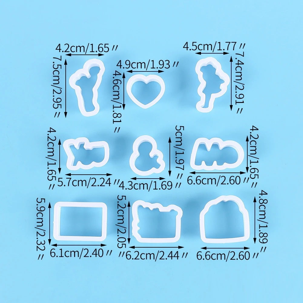 Valentine Theme Fondant & Cookie Cutters 9Pcs Set