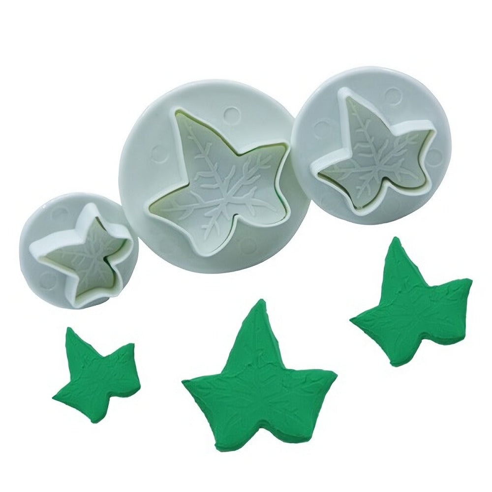 Veined Ivy leaf Plunger Fondant Cutter 3Pcs Set Plastic