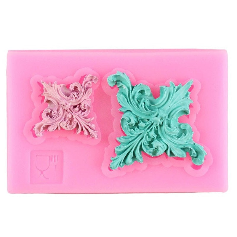 Vintage Baroque Scroll Silicone Fondant Mold 2 Cavity
