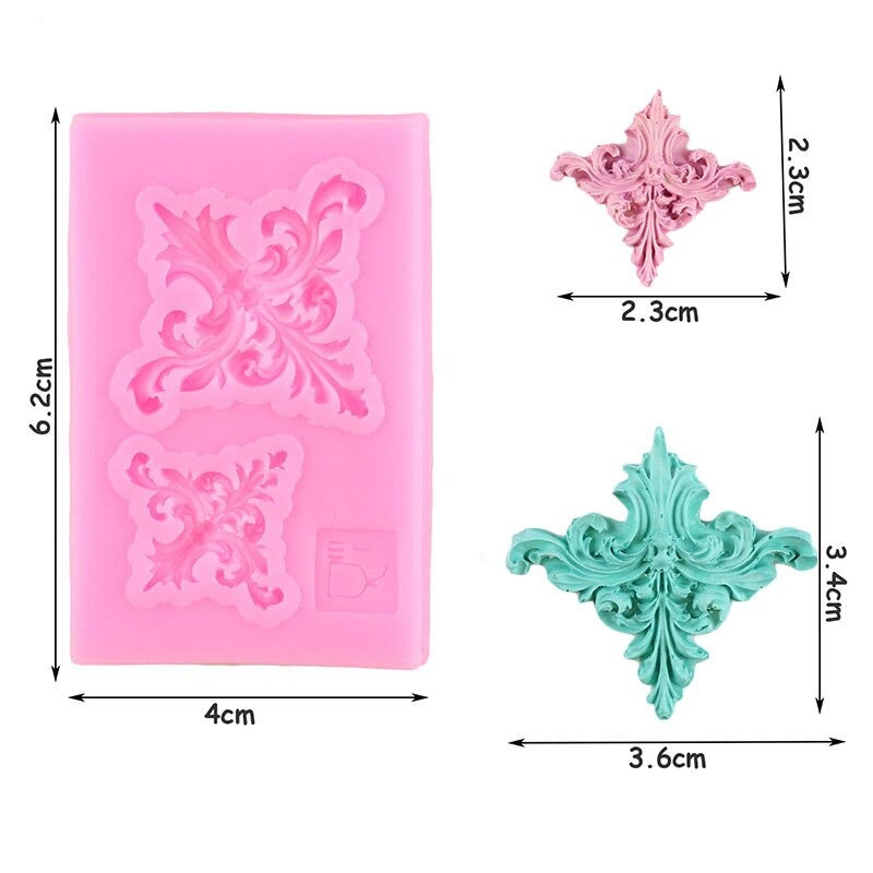 Vintage Baroque Scroll Silicone Fondant Mold 2 Cavity