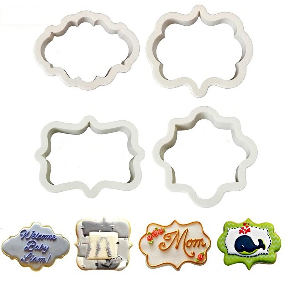 Vintage Plaque Frame Fondant Cutter 4Pcs Set Plastic