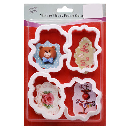 Vintage Plaque Frame Fondant Cutter 4Pcs Set Plastic