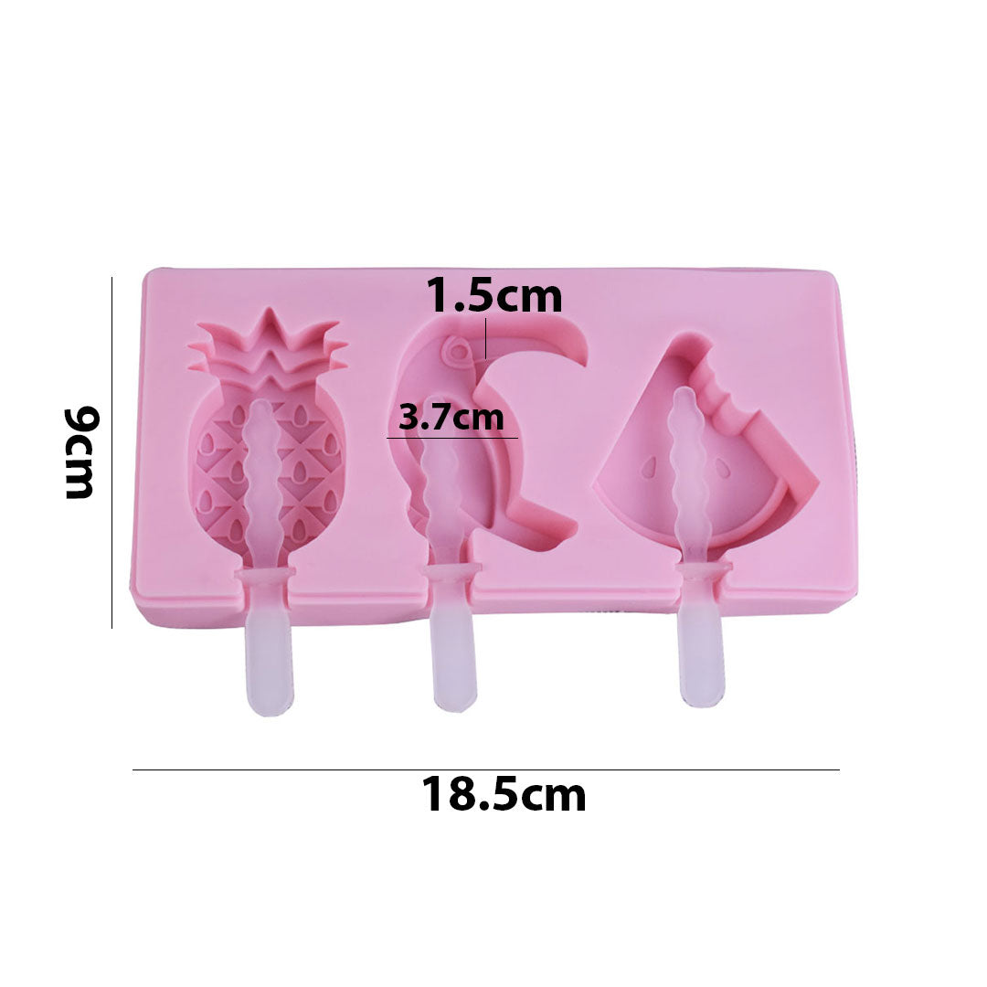 Watermelon Slice, Pineapple & Toucan Bird Silicone Popsicle Mold 3 Cavity