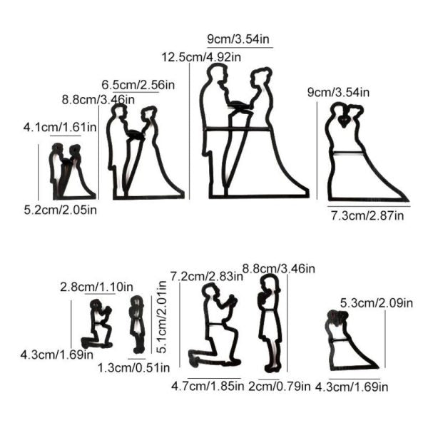 Wedding Bride Groom Fondant Cutter Set 9Pcs Plastic