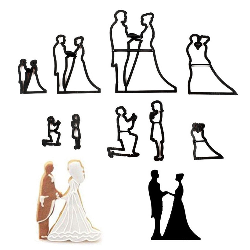 Wedding Bride Groom Fondant Cutter Set 9Pcs Plastic