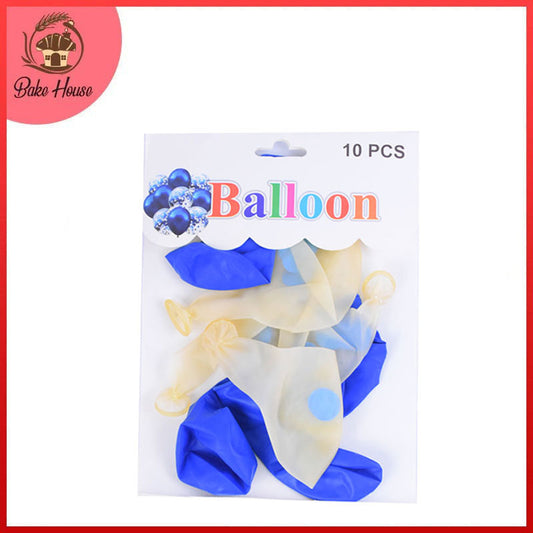 White Balloons Round Blue confetti & Plain Blue Balloons 9pcs
