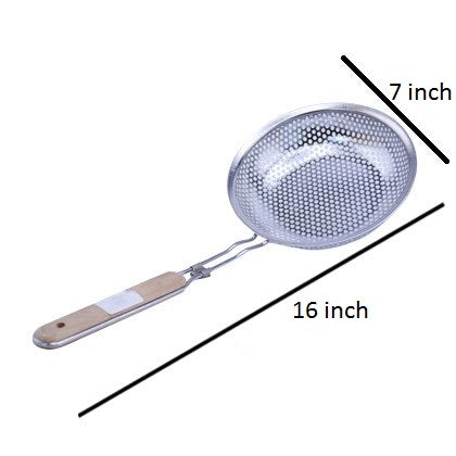 Wooden Handle Stainless Steel Colander Food Strainer Medium