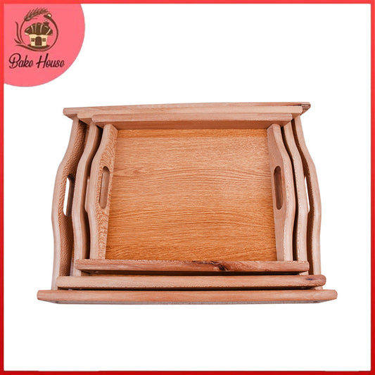 Wooden Serving Tray 3 Sizes Set With Handles