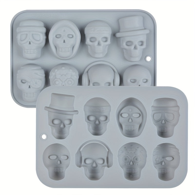 Skull Halloween Silicone Chocolate And Fondant Mold 8 Cavity
