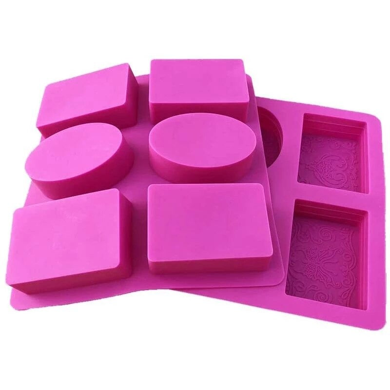4 Rectangle & 2 Oval Shapes Designed Silicone Soap Mold 6 Cavity