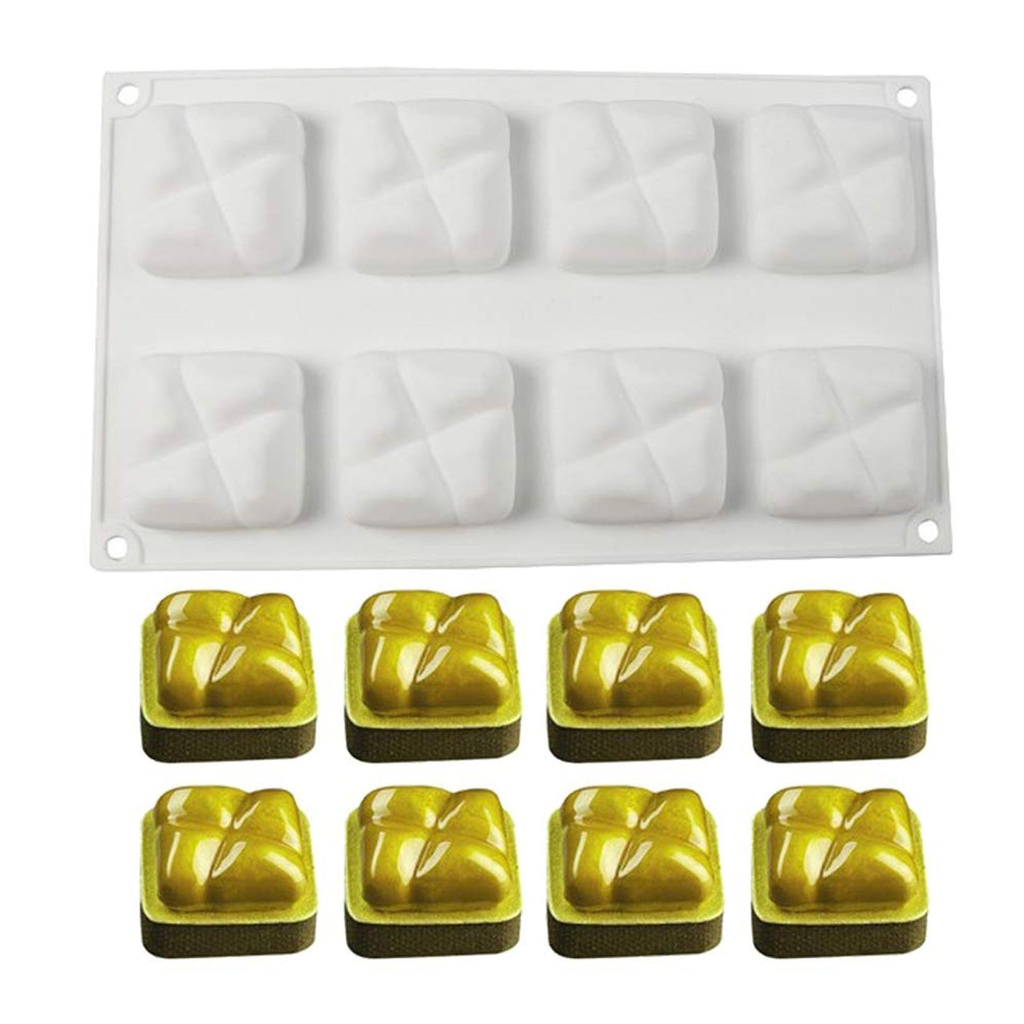 Crossed Sqaure Shape Mousse Chocolate Silicone Mold 8 Cavity