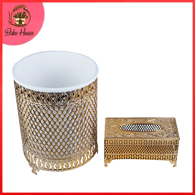 Wire Mesh Design Decor Fancy Dustbin And Tissue Box Holder Set
