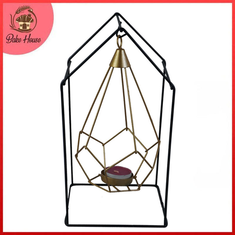 Iron Hut Shape Stand With Hanging Drop Tealight Candle Holder Centrepiece Decor
