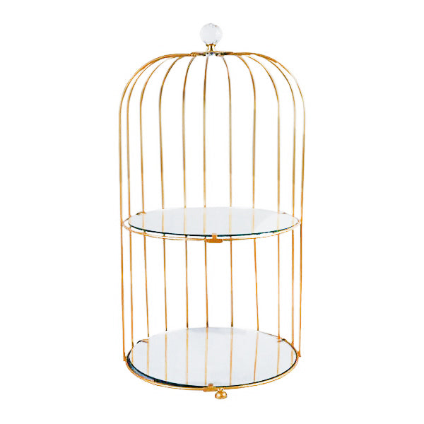 2 Tiers Round Mirror Base Bird Cage Style Desserts & Cosmetics Organizer