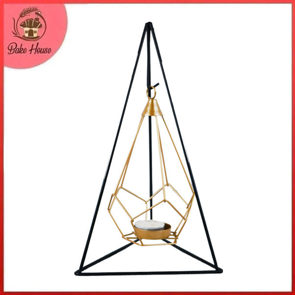 Iron Triangular Pyramid Shape Stand With Hanging Drop Tealight Candle Holder Centrepiece Decor