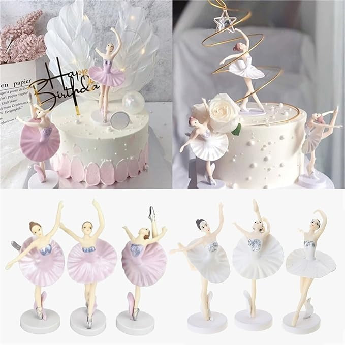 Dancing Girl Cake Topper White Frock 3Pcs Set