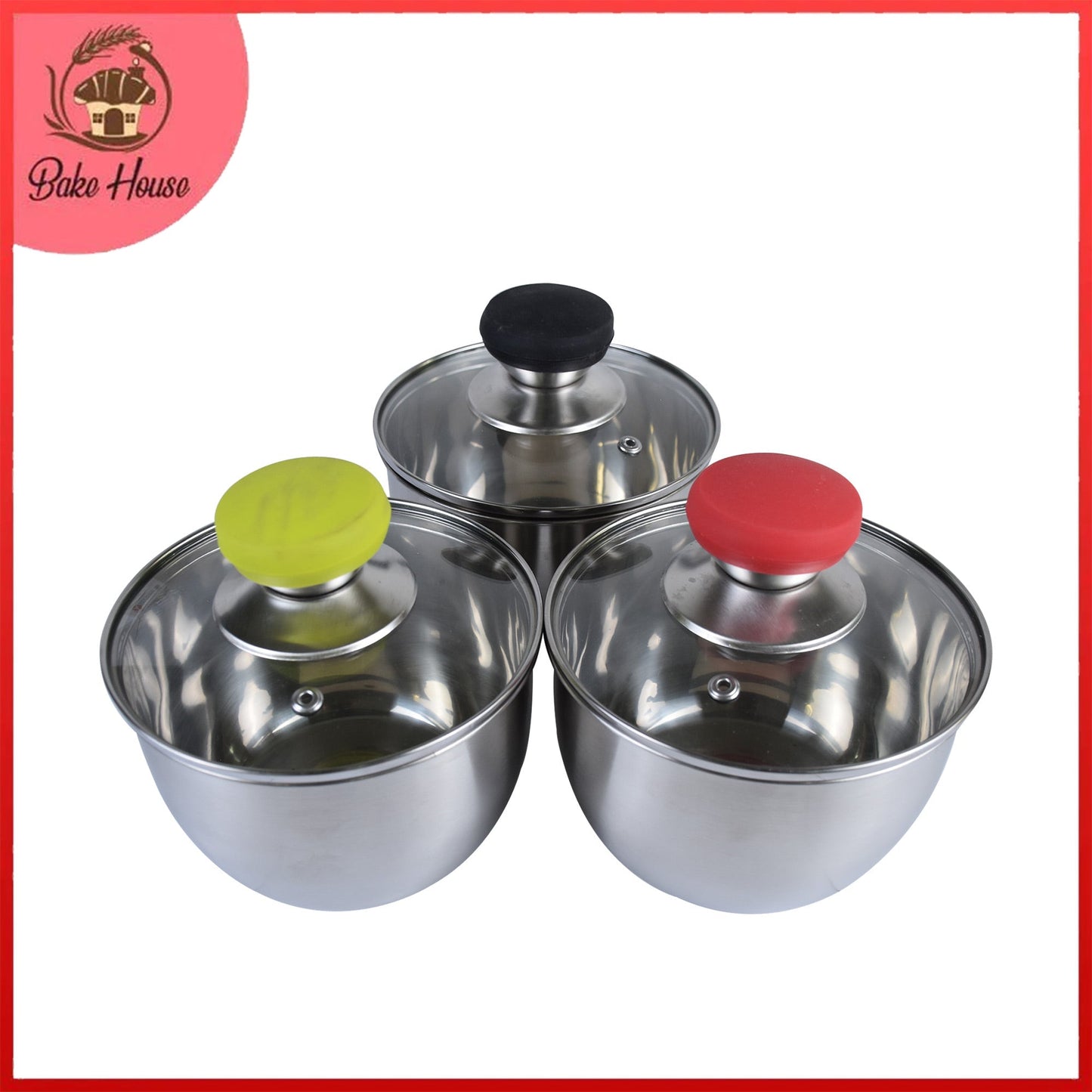 Stainless Steel Pot With Glass Lid 3Pcs Set