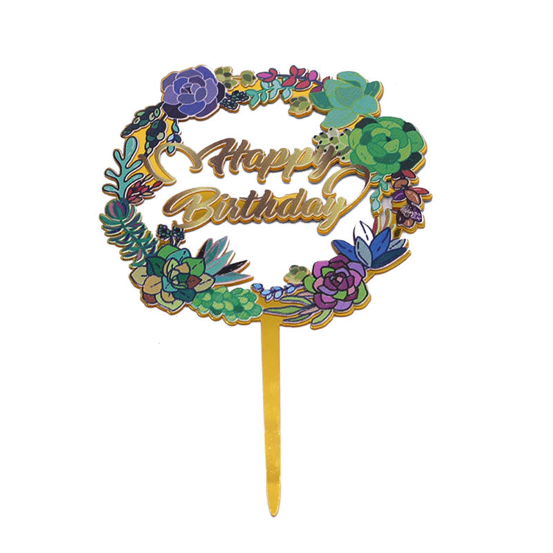 Happy Birthday Cake Topper In Flower Design With Shining Alphabets