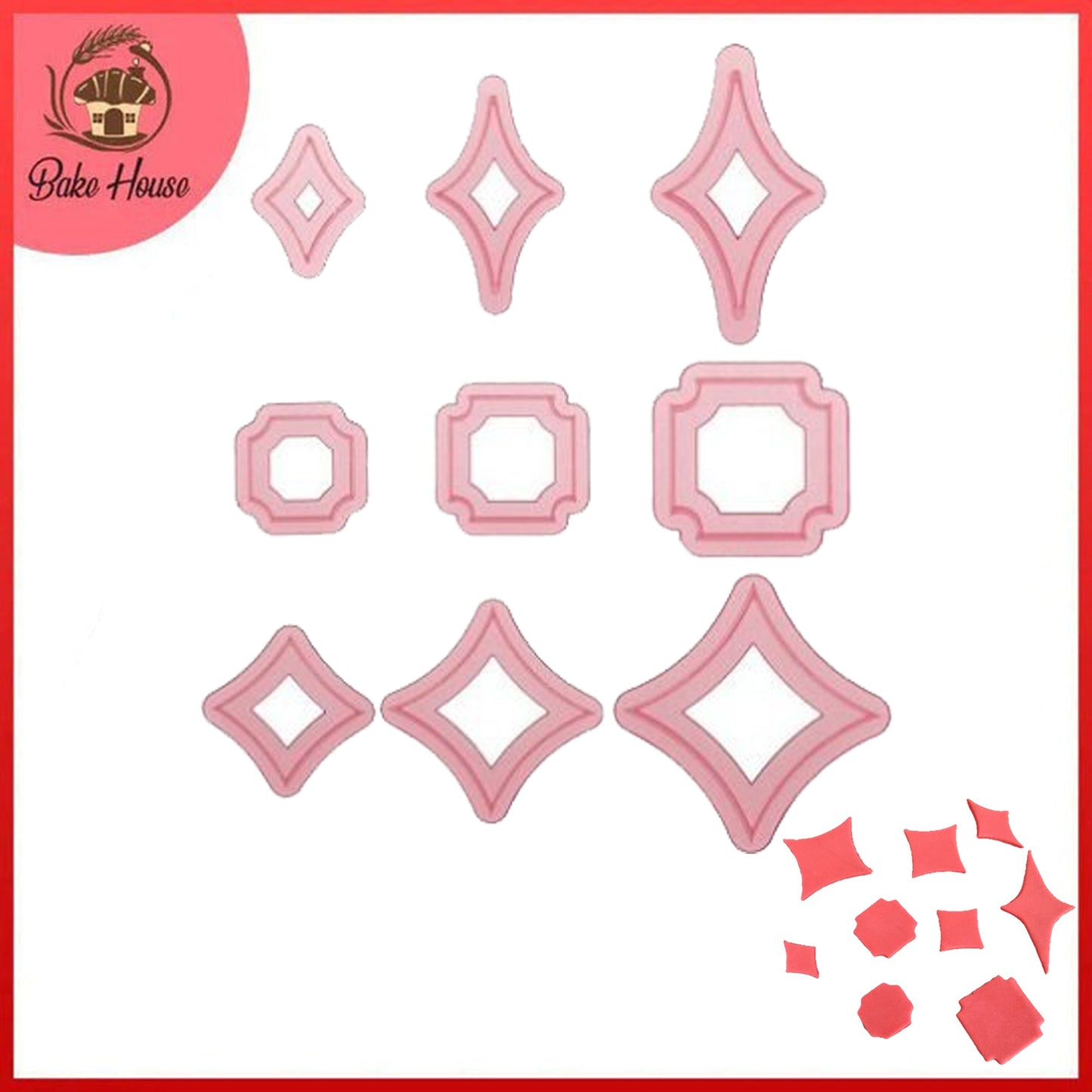 Modern Square Fondant Cutter 9Pcs Set Plastic