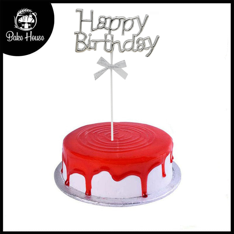 Happy Birthday Cake Topper Silver