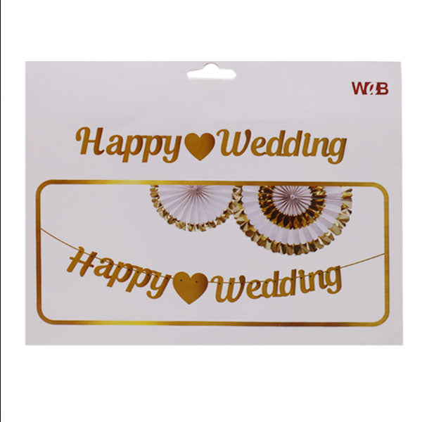 Happy Wedding Cursive Writting Letters Shape Wall Banner For Party Decoration Silver