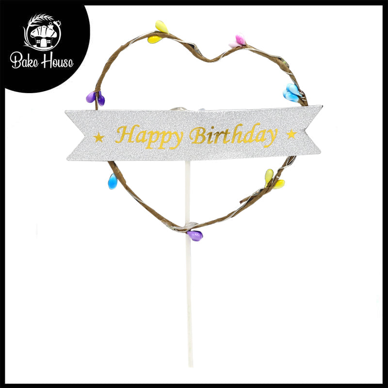 Happy Birthday Heart Cake Topper With Lights