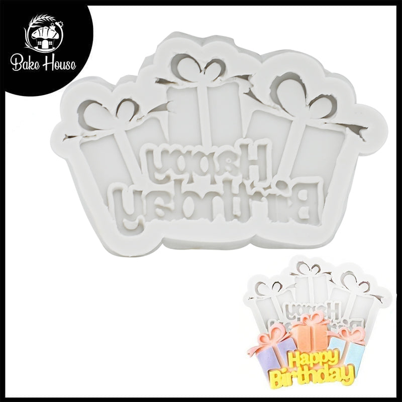 Happy Birthday With Gift Box Silicone Fondant Mold